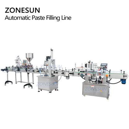 ZONESUN ZS-FAL180R10 Full Automatic 2 Heads Paste Round Bottle Filling Capping Labeling Machine