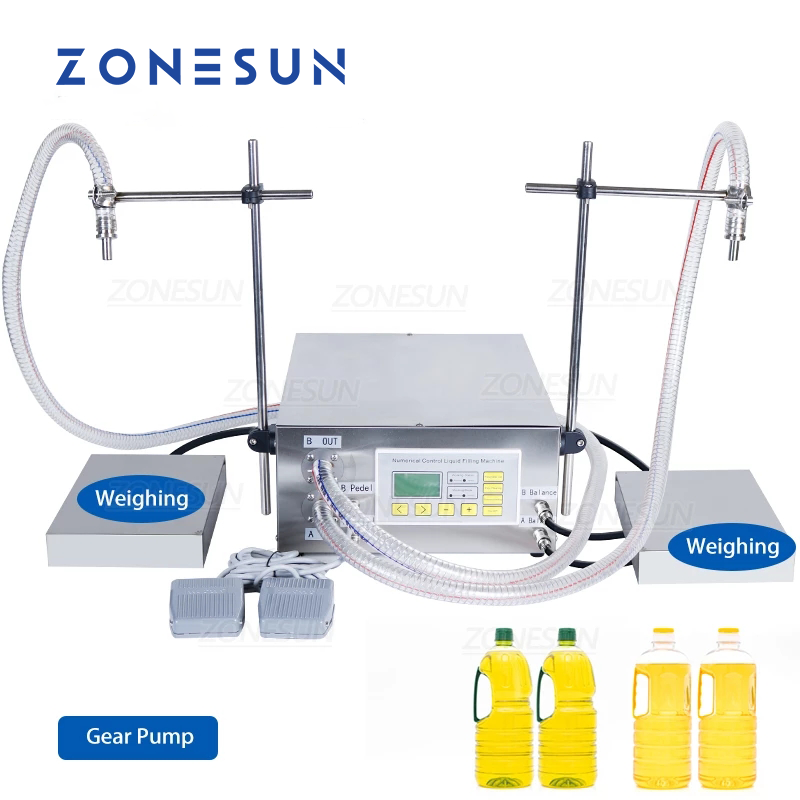 ZONESUN ZS-GP632 50-8000ml Riempitrice per pesatura di liquidi con pompa a ingranaggi a 2 ugelli 