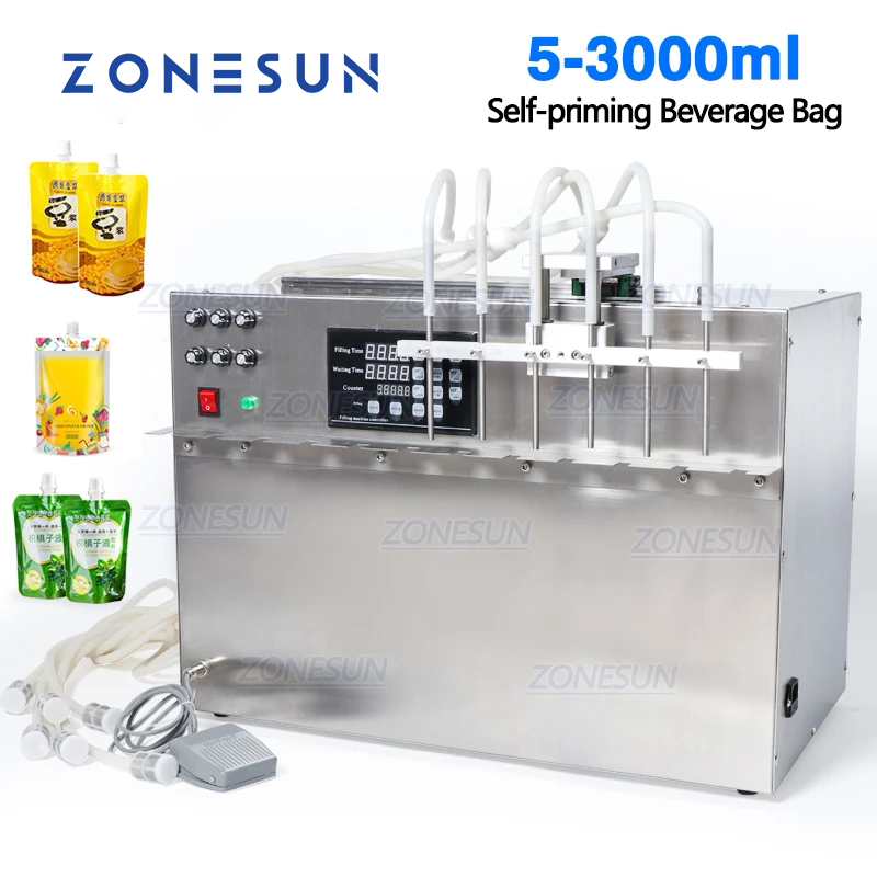 ZONESUN ZS-DPSP6 Máquina de llenado de líquidos con 6 boquillas, bolsa con boquilla vertical