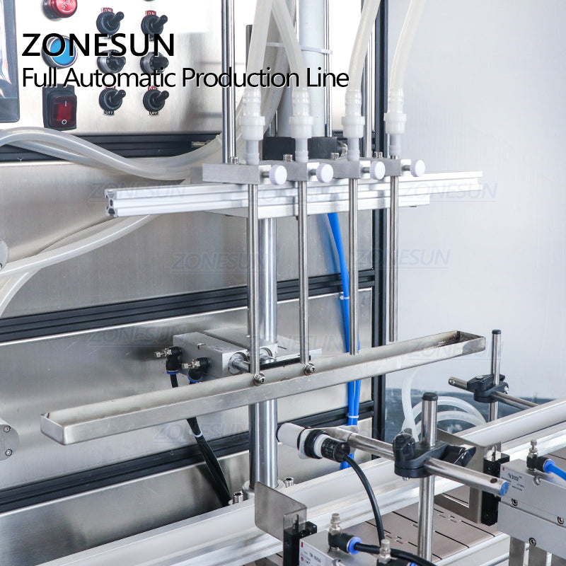 ZONESUN 4 Nozzles Liquid Filling Capping And Round Bottle Labeling  Production Line