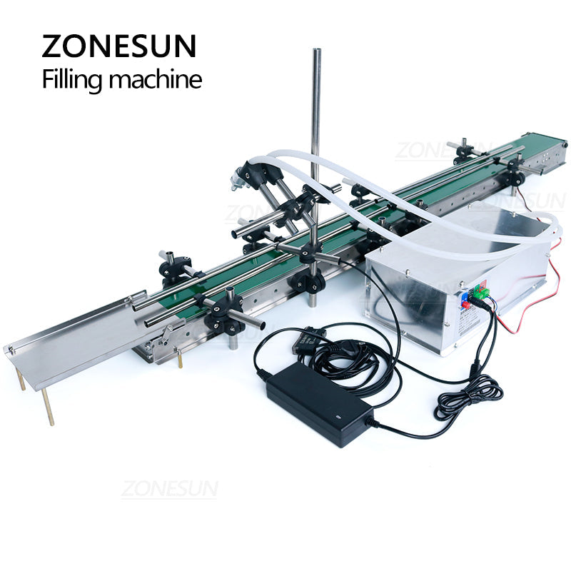 ZONESUN ZS-DPYT200L 5-500ml Automatic 2 Heads Liquid Filling Machine With Longer Conveyor