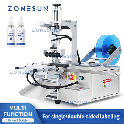 ZONESUN ZS-TB101 Etichettatrice per bottiglie rotonde a scorrimento singolo/doppio lato con scivolo di scarico 