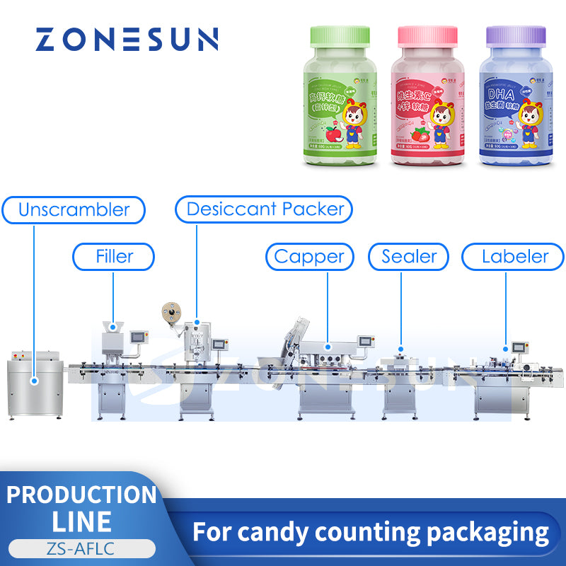 Línea de producción automática de envases de caramelos gomosos ZONESUN ZS-AFLC 