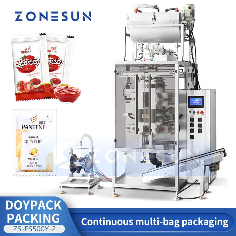 ZONESUN ZS-FS500Y-2 Macchina per sigillare il riempimento di sacchetti di pasta a doppia corsia completamente automatica a 4 lati