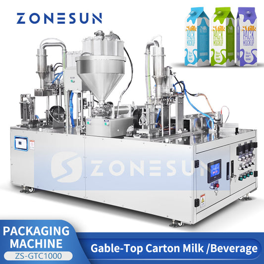 ZONESUN ZS-GTC1000 Semi Automatic Gable Top Carton Liquid Paste Filling Sealing Machine