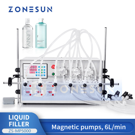 ZONESUN ZS-MP5000 Semi-automatic 6 Nozzles Magnetic Pump Liquid Filling Machine