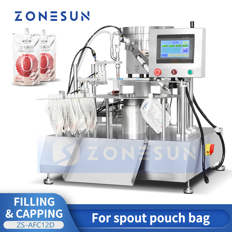 ZONESUN ZS-AFC12D Automatic Spout Pouch Piston Pump Liquid Filling Capping Machine