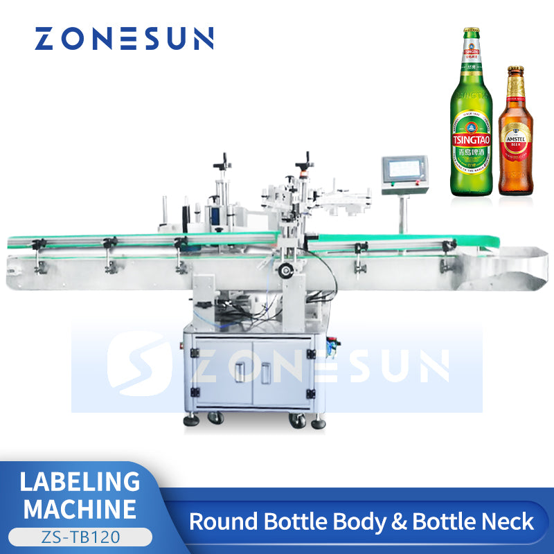 ZONESUN ZS-TB120 Automatic Round Bottle Neck and Body Labeling Machine