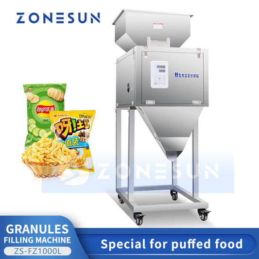 ZONESUN ZS-FZ1000L Riempitrice semiautomatica per pesatura di particelle di alimenti soffiati 