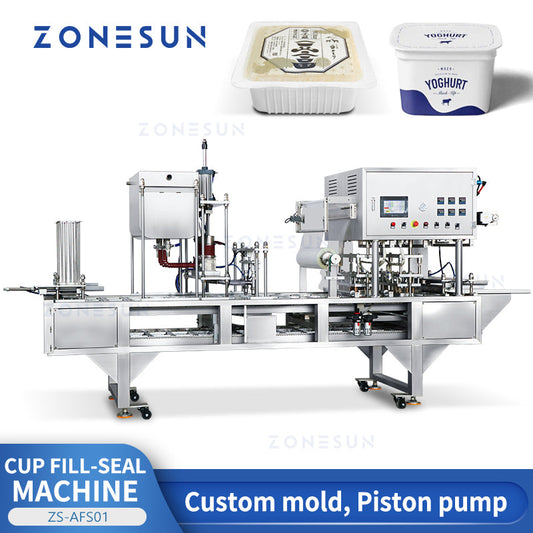 ZONESUN ZS-AFS01 Macchina automatica per sigillare tazze di riempimento per riscaldamento di liquidi con pompa a pistone a 2 ugelli 