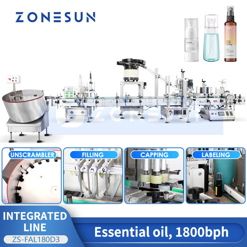 ZONESUN ZS-FAL180D3 Automatic Magmetic Pump Liquid Filling Round Bottle Cap Screwing Labeling Production Line