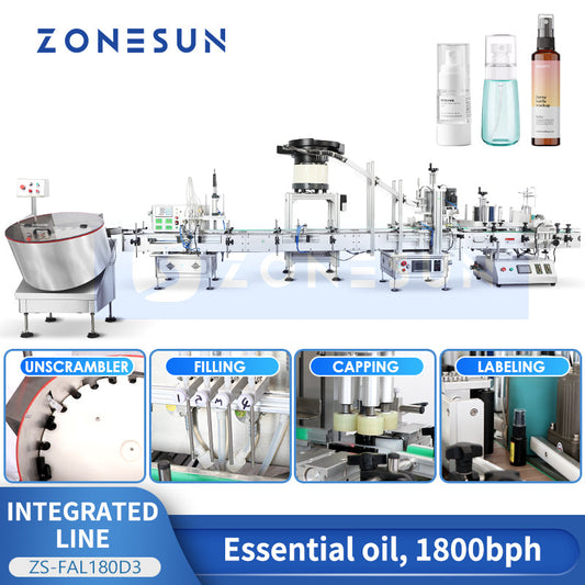 ZONESUN ZS-FAL180D3 Linea di produzione di etichettatura per avvitamento di tappi di bottiglia rotondi per riempimento di liquidi con pompa magnetica automatica 