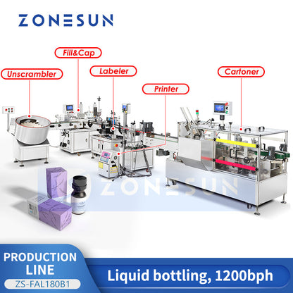 ZONESUN ZS-FAL180B1 Automatic Liquid Filling Capping Labeling Carton Packaging Production Line