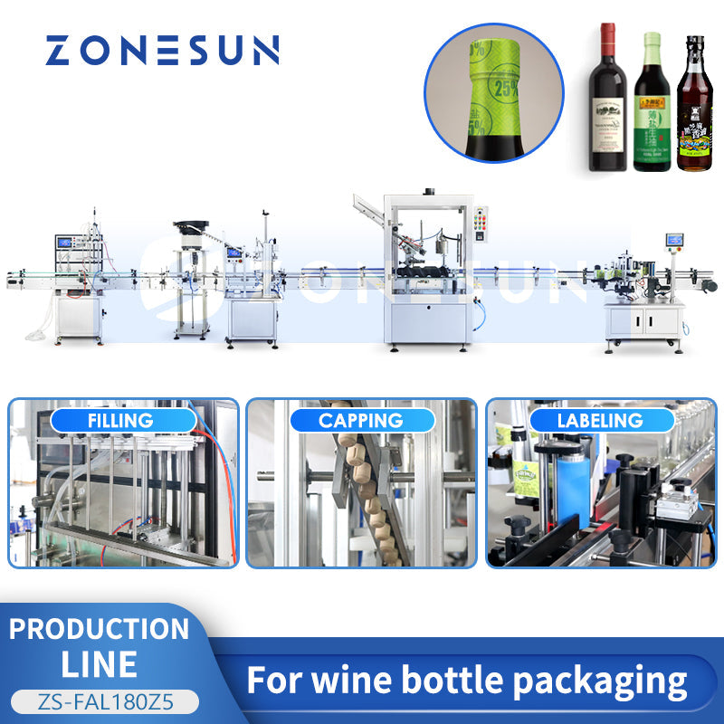 ZONESUN ZS-FAL180Z5 Automatic Magnetic Pump Liquid Filling Capping Shrinking Labeling Production Line