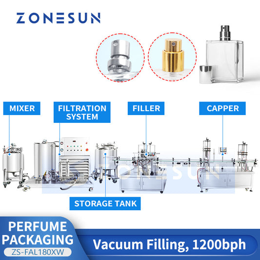 ZONESUN ZS-FAL180XW Línea de producción automática de llenado y tapado de filtración, enfriamiento, mezcla de perfumes