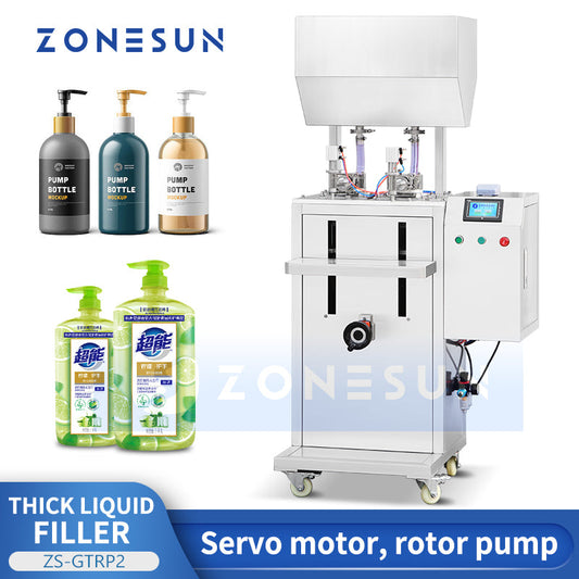 ZONESUN ZS-GTRP2 Máquina semiautomática de llenado de líquidos gruesos con bomba de rotor de 2 boquillas