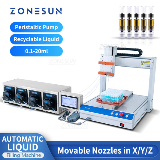 ZONESUN ZS-XYZ4A Máquina de llenado de líquidos de pequeño volumen con bomba peristáltica de 4 boquillas 