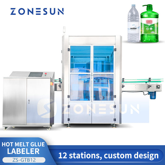 ZONESUN ZS-GTB12 Automatic Hot Melt Glue Round Bottle Labeling Machine