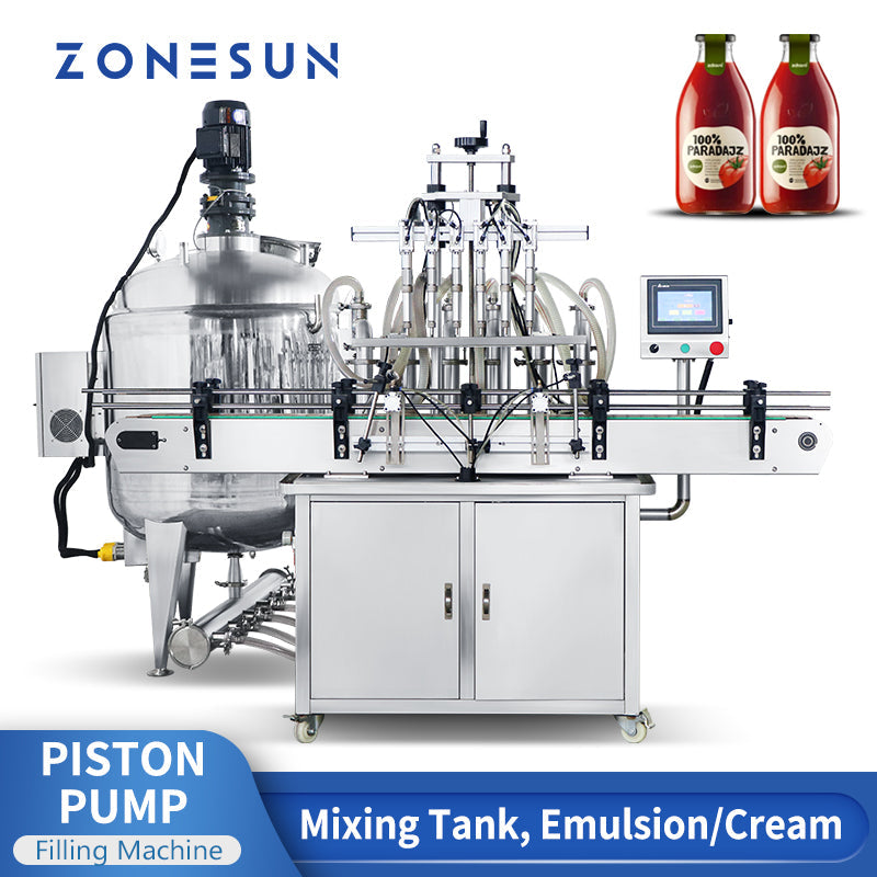 ZONESUN ZS-YT6T-6V Automatic Piston Pump Liquid Filling Machine With MIxing Tank