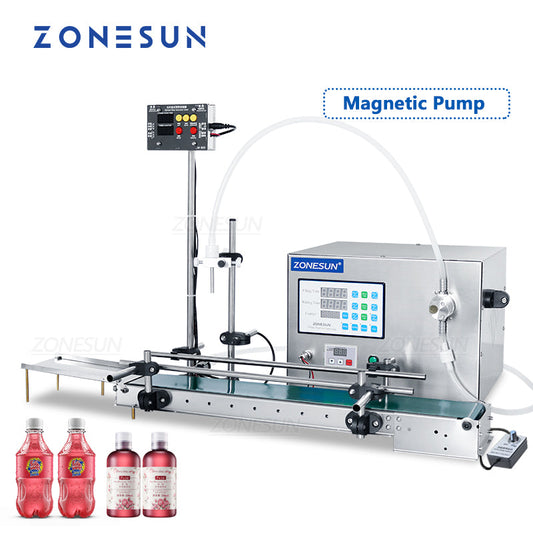 ZONESUN ZS-DTMP1S Single Nozzle Stainless Steel Magnetic Pump Liquid Filling Machine With Conveyor