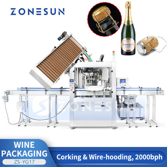 ZONESUN ZS-YG17 Automatic Wine Bottle Corking Wire Hooding Machine