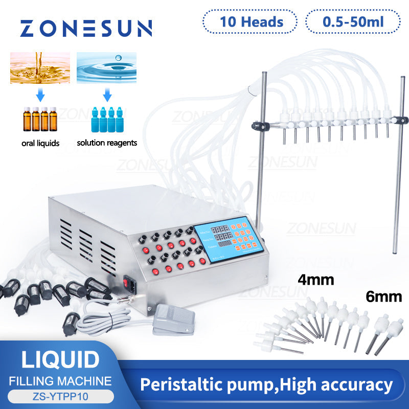 ZONESUN ZS-YTPP10 Electric 10 Nozzles Peristaltic Pump Liquid Filling Machine