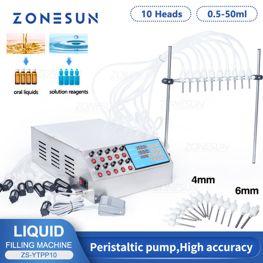 ZONESUN ZS-YTPP10 Riempitrice elettrica per liquidi con pompa peristaltica a 10 ugelli