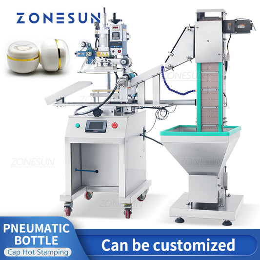 ZONESUN ZS-819R2A Macchina pneumatica per stampa a caldo di tappi di bottiglia con alimentatore per tappi 