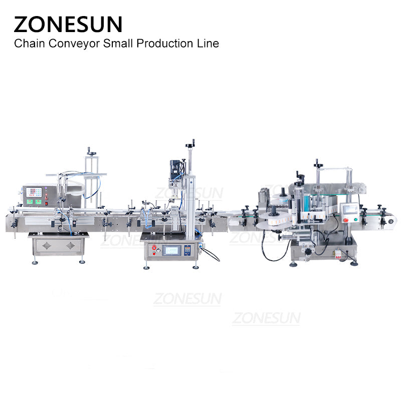 ZONESUN Small Automatic Pneumatic Filling Capping And Flat Labeling  Production Line