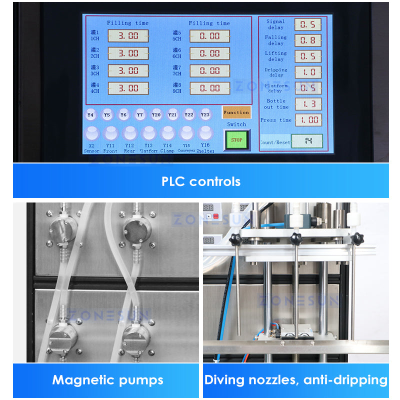 ZONESUN ZS-MPCL1 Botella de gatillo automático Bomba magnética Llenado de líquidos Línea de producción de etiquetado y tapado 