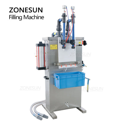 ZONESUN Fully Pneumatic Semi-automatic 2 Nozzles Corrosive Liquid Filling Machine