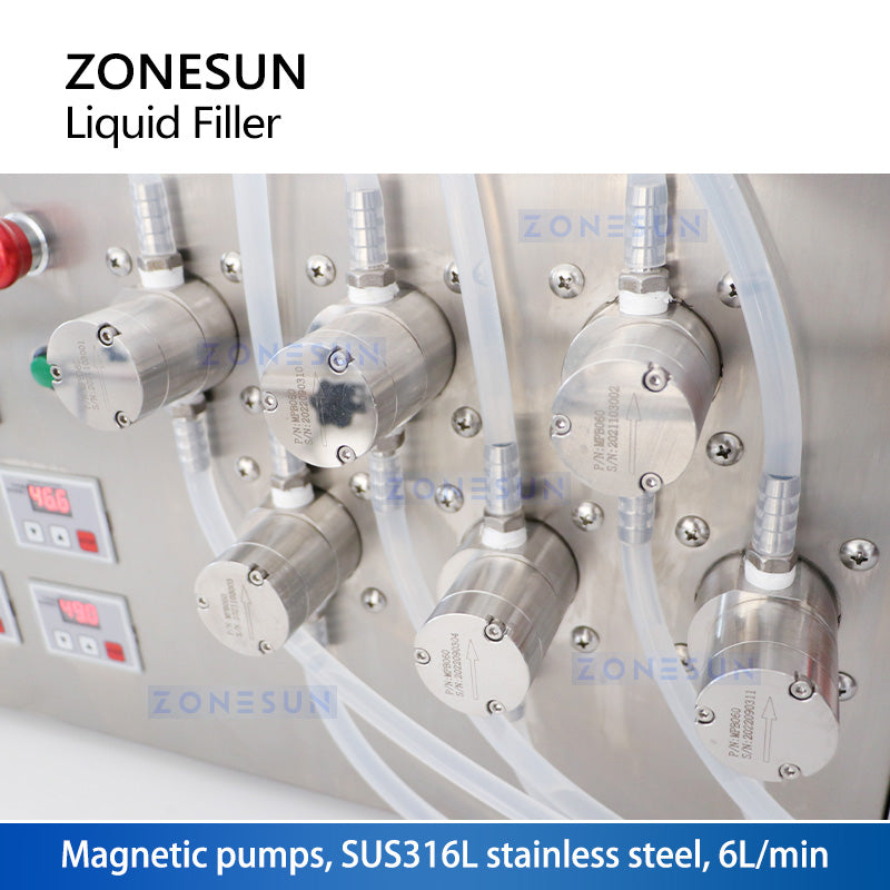 ZONESUN ZS-MP5000 Máquina de llenado de líquidos con bomba magnética semiautomática de 6 boquillas