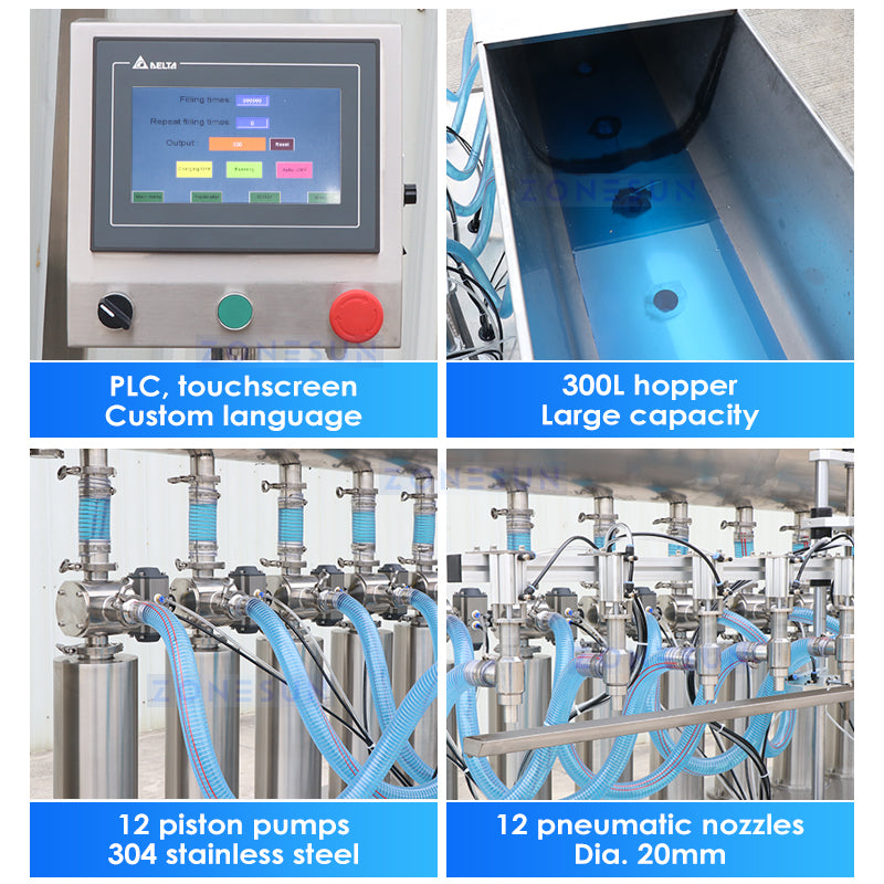 ZONESUN ZS-FAL180Z4 5L Oil Filling Capping Round Flat Bottle Double Labeling Production Line