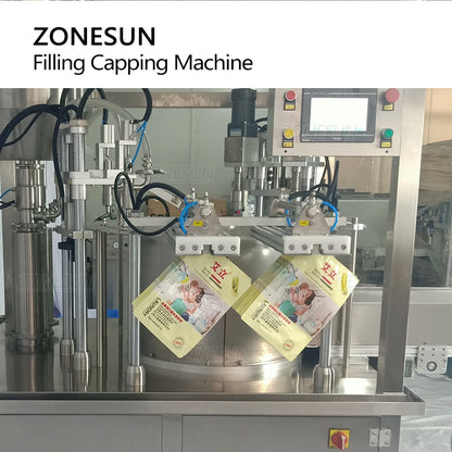 Tappatrice riempitrice per alimentazione servo Doypack ZONESUN ZS-YTZL2 con trasportatore 