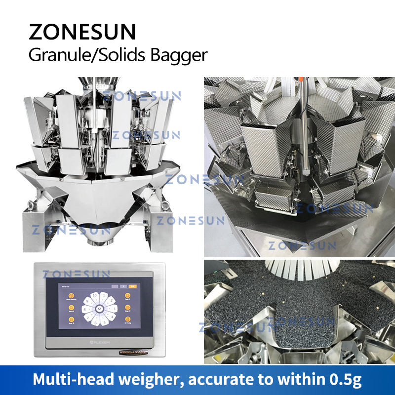 ZONESUN ZS-GW10 Automatic Granule Feeding Weighing Filling Sealing Machine With Metal Detector