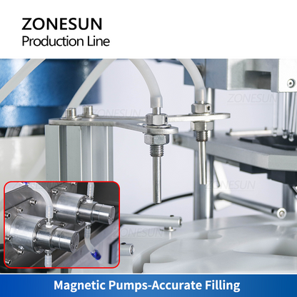 ZONESUN ZS-FAL180Z2 2 Nozzles Magnetic Pump Liquid Filling Capping Round Bottle Labeling  Production Line