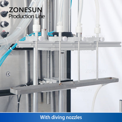 ZONESUN ZS-FAL180X4 4 Diving Nozzles Magnetic Pump Liquid Filling Capping Round Bottle Labeling Production Line