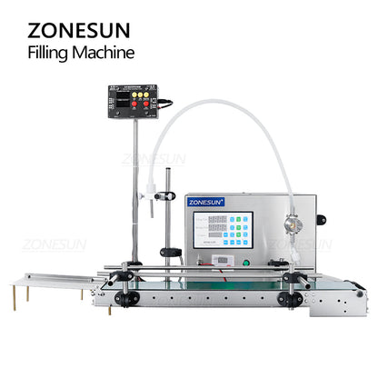 ZONESUN ZS-DTMP1S Single Nozzle Stainless Steel Magnetic Pump Liquid Filling Machine With Conveyor