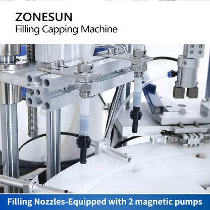 ZONESUN ZS-AFC11 Automatic Roll-on Bottles Magnetic Pump Liquid Filling Capping Machine With Cap Feeder