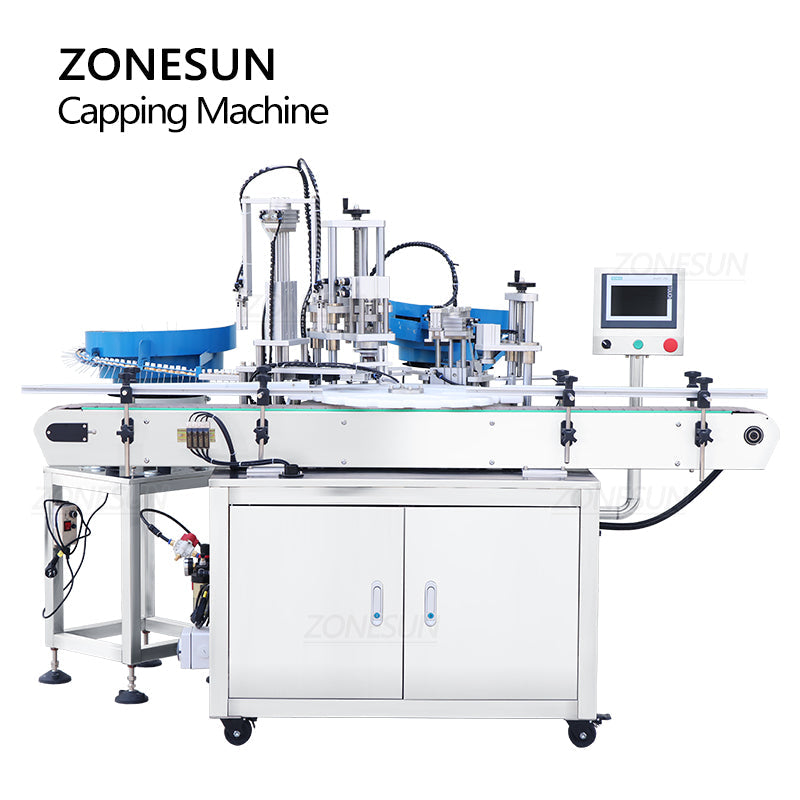 ZONESUN ZS-AFC8 Rotate Spray Head Round Bottle Capping Machine with Cap Feeder