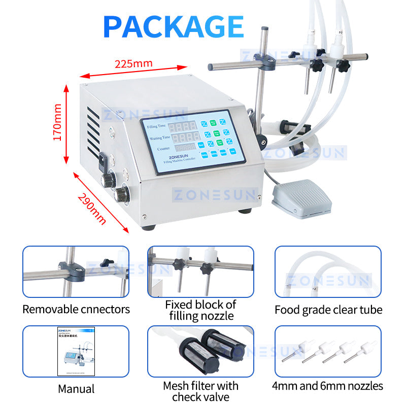 ZONESUN ZS-DPYT2P Semi-automatic 2 Nozzles Diaphragm Pump Liquid Filling Machine