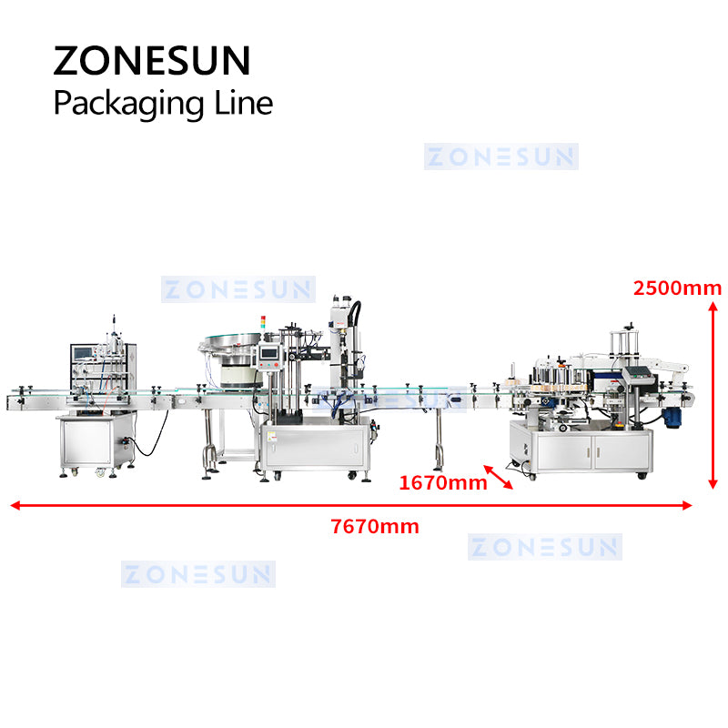 ZONESUN ZS-MPCL1 Botella de gatillo automático Bomba magnética Llenado de líquidos Línea de producción de etiquetado y tapado 