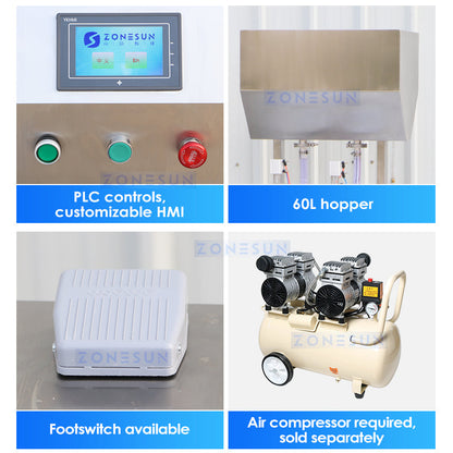 ZONESUN ZS-GTRP2 Riempitrice semiautomatica per liquidi densi con pompa a rotore a 2 ugelli