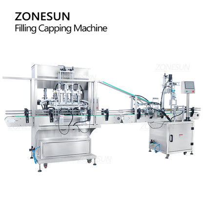 ZONESUN ZS-FAL180A9 Customized 4 Nozzles Paste Liquid Filling and Irregular Bottle Caps Capping Machine Production Line