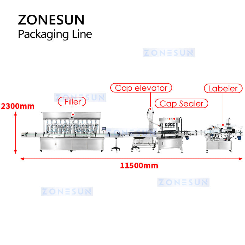 ZONESUN ZS-FAL180Z4 5L Oil Filling Capping Round Flat Bottle Double Labeling Production Line