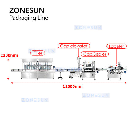 ZONESUN ZS-FAL180Z4 5L Oil Filling Capping Round Flat Bottle Double Labeling Production Line