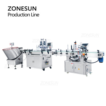 ZONESUN ZS-FAL180Z2 2 Nozzles Magnetic Pump Liquid Filling Capping Round Bottle Labeling  Production Line