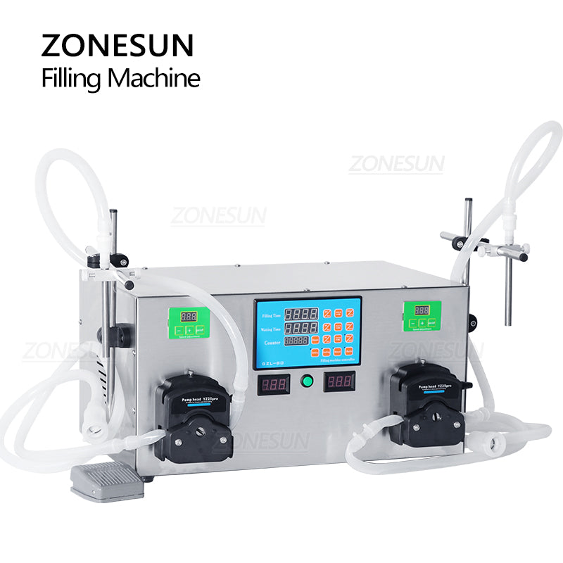 ZONESUN Semi-automatic 2 Nozzles Peristaltic Pump Liquid Filling Machine