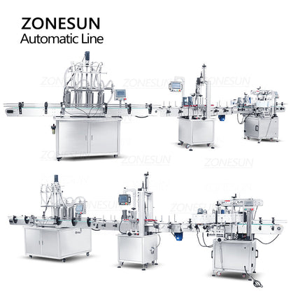 ZONESUN ZS-FAL180X8 4 Heads Piston Pump Liquid Filling Capping Square Bottle Double Sizes Labeling Machine