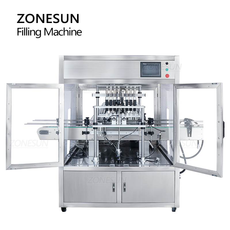 ZONESUN ZS-YTZL8A Automatic 8 Nozzles Vacuum Liquid Filling Machine With Dust Cover